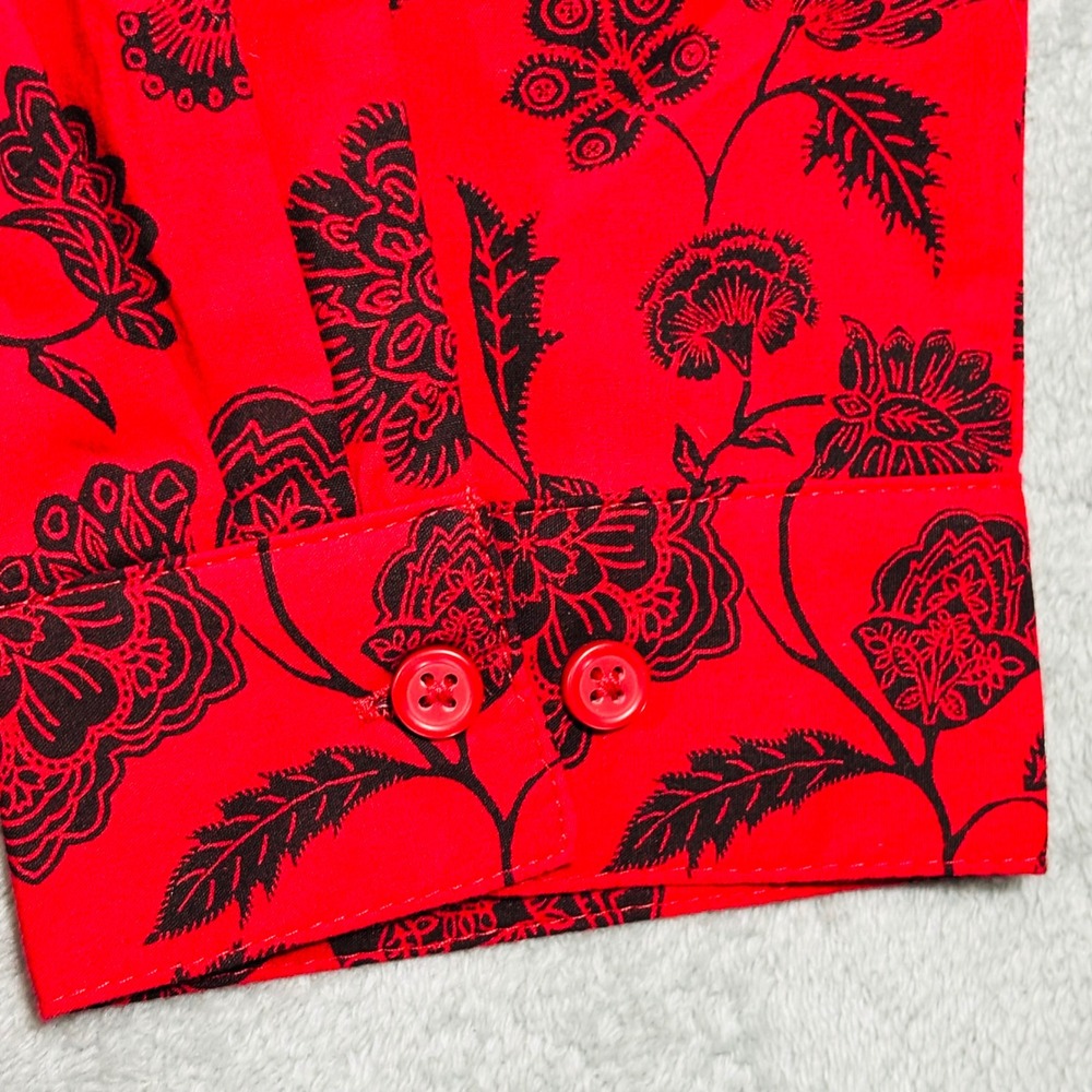 Roaman's Button Down Shirt Womens 22W Red Black Floral Long Sleeve Cotton Blend - Picture 11 of 14